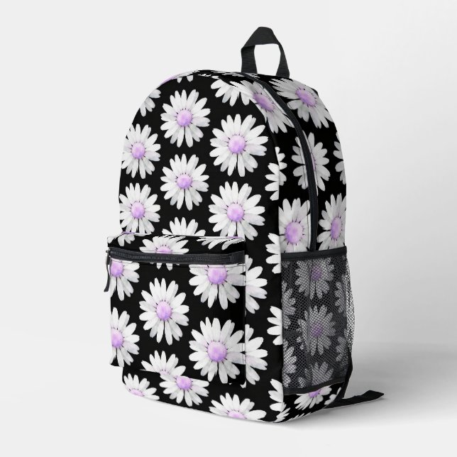 Pretty Purple Dotted Daisy's Printed Backpack (Back Corner Right)