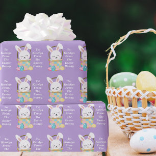 Pretty Purple Easter Bunny Customizable Kids Wrapping Paper