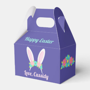 Pretty Purple Easter Bunny Ears Floral Chic Party Favor Box