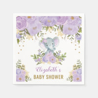 Pretty Purple Elephant Baby Girl Watercolor Floral