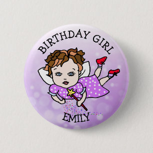 Pretty Purple Fairy Birthday Girl Button