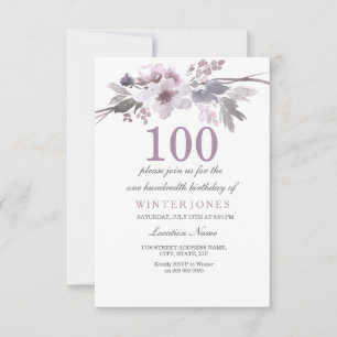 Pretty Purple Floral 100th Birthday Party Invite
