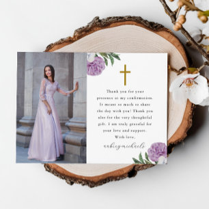 Pretty Purple Floral Confirmation Photo Thank You Card