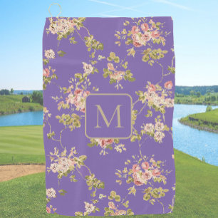 Pretty Purple Floral custom monogram ladies Golf Towel