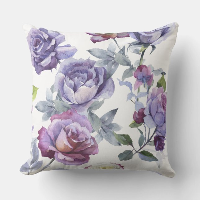 Pretty Purple Floral Decorative Pillow (Front)
