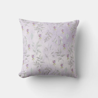 Pretty Purple Floral Leaves Pattern Throw Pillow