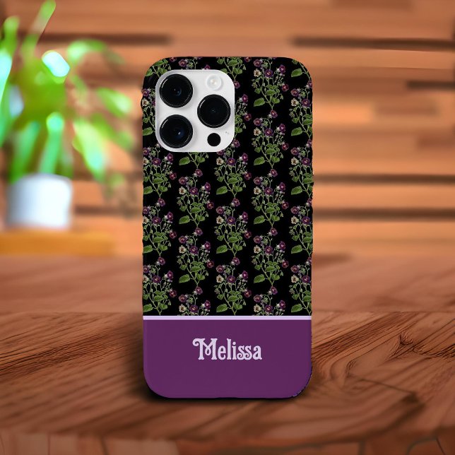 Pretty purple floral pattern monogrammed Case-Mate iPhone case (Creator Uploaded)