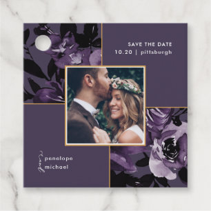 Pretty Purple Floral Photo Save the Date Favour Tags
