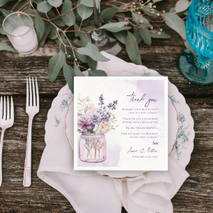 Pretty Purple Floral Wedding Thank you Message Napkin