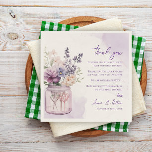 Pretty Purple Floral Wedding Thank you Message Napkin