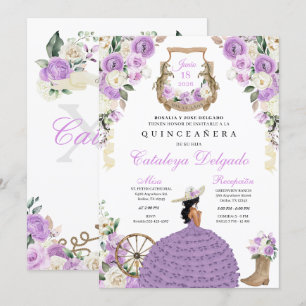 Pretty Purple Floral Western Charro Quinceañera Invitation