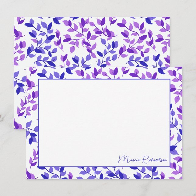 Pretty Purple Florals Modern Script Personalized Card (Front/Back)