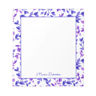Pretty Purple Florals Modern Script Personalized Notepad