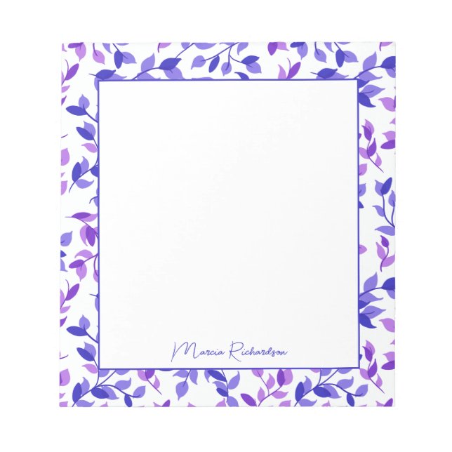 Pretty Purple Florals Modern Script Personalized Notepad (Front)