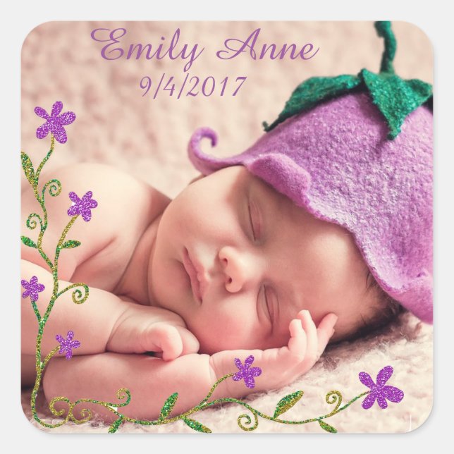 Pretty Purple Flower Baby Photo Sticker (Front)