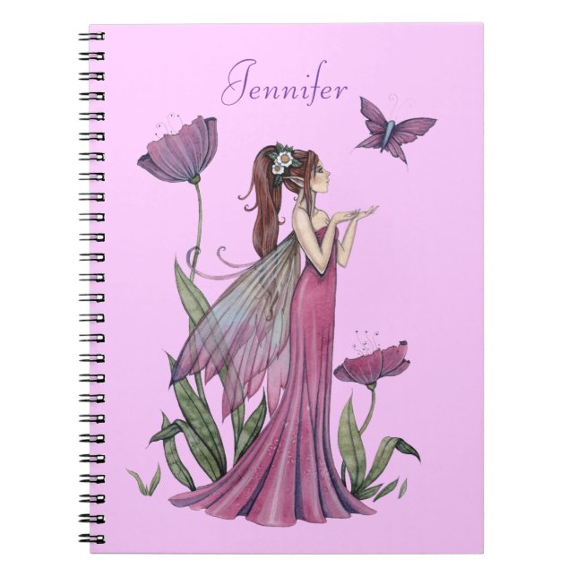 Pretty Purple Flower Fairy and Butterfly Notebook (Front)