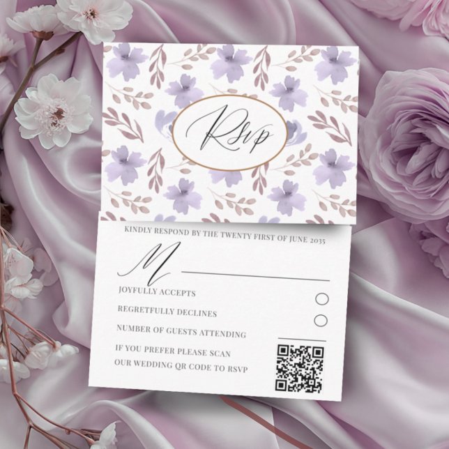 Pretty Purple Flower Pattern Wedding RSVP Card (Creator Uploaded)