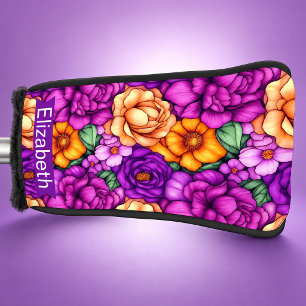 Pretty Purple Flower Patterned and Personalized Golf Head Cover