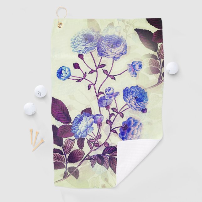 Pretty Purple Flower Print on Green Golf Towel (InSitu)