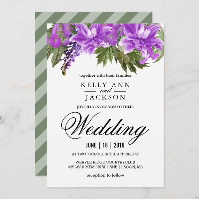 Pretty Purple Flower Wedding Invitation (Front/Back)