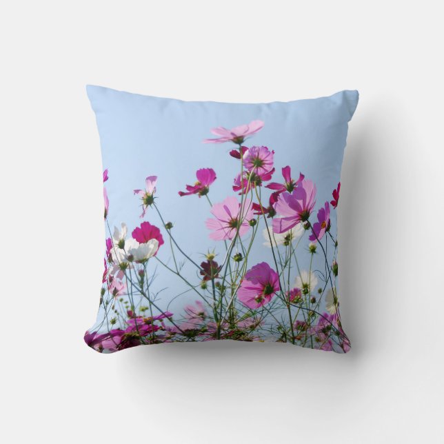 Pretty Purple Flowers Blue SKy Photo Throw Pillow (Front)