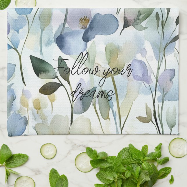 Pretty Purple Flowers Bridal Shower Kitchen Towel (Folded)