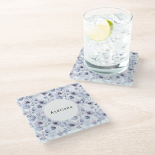 Pretty Purple Flowers Glass Coaster