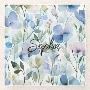 Pretty Purple Flowers Glass Coaster