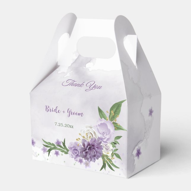 Pretty purple flowers greenery favor box (Front Side)