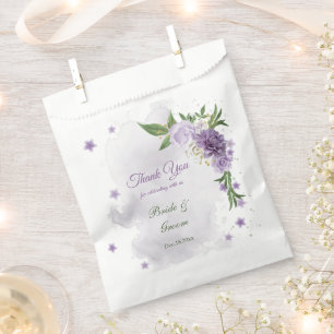 Pretty purple flowers greenery favour bag