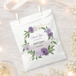 Pretty purple flowers greenery favour bag