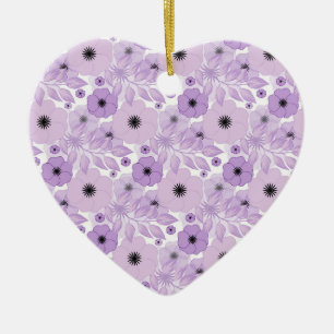 Pretty Purple Flowers Leaves Gardener Feminine Ceramic Ornament