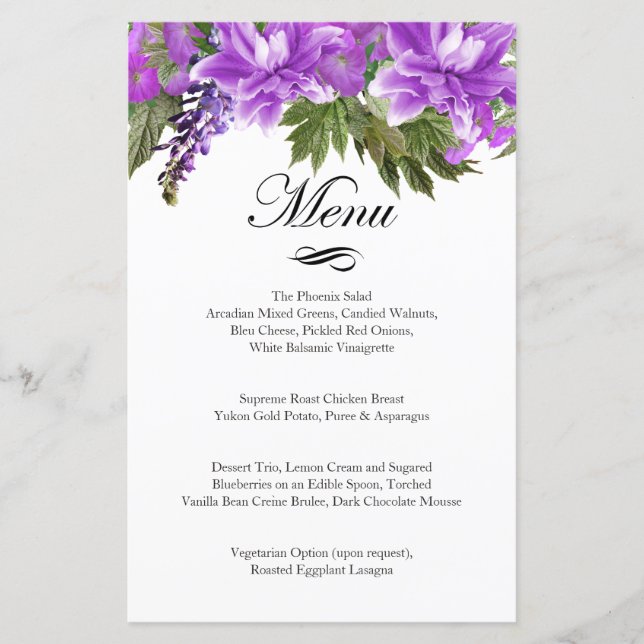Pretty Purple Flowers - Menu (Front)