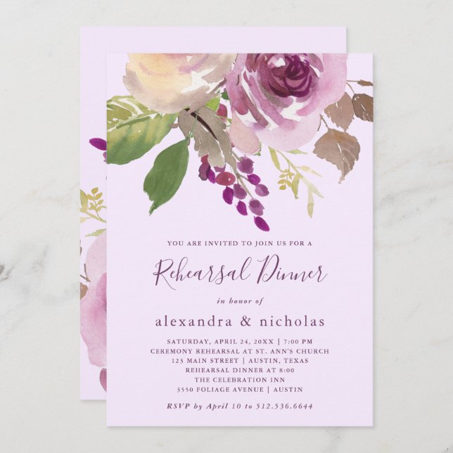 Pretty Purple Flowers | Rehearsal Dinner Invitation (Front/Back)