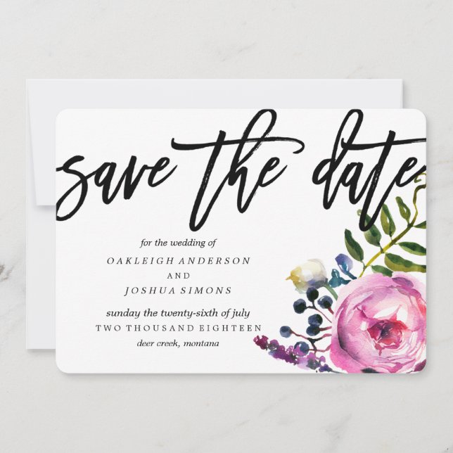 Pretty Purple Flowers Save the Date Script (Front)