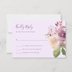 Pretty Purple Flowers   Wedding RSVP Card