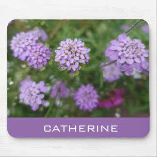 pretty purple garden flowers, add your name mouse pad