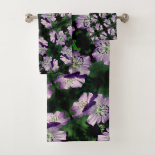 Pretty Purple Geranium Flower Pair Pattern   Bath Towel Set