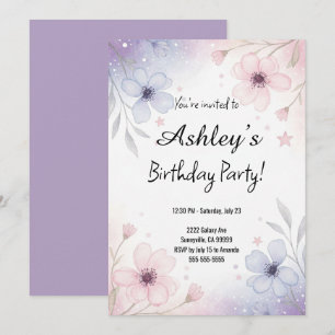 Pretty Purple Girl's Flower Birthday Party Invitation