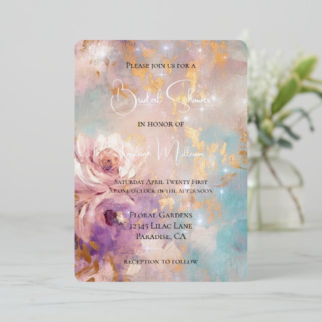 Pretty Purple Gold Aqua Blue Floral Bridal Shower (Standing Front)