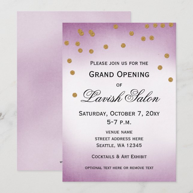 Pretty Purple Grand Opening Party Invitation (Front/Back)