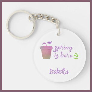 Pretty Purple & Green SPRING IS HERE Keychain