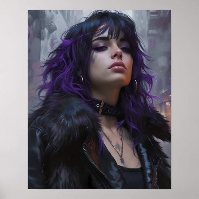 Pretty Purple Haired Girl Poster (Front)