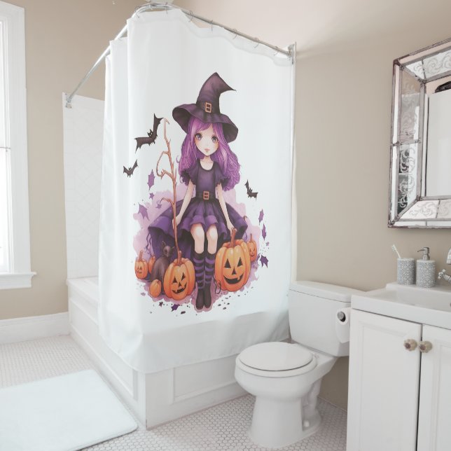 Pretty Purple Haired Witch Pumpkins & Bats (In Situ)