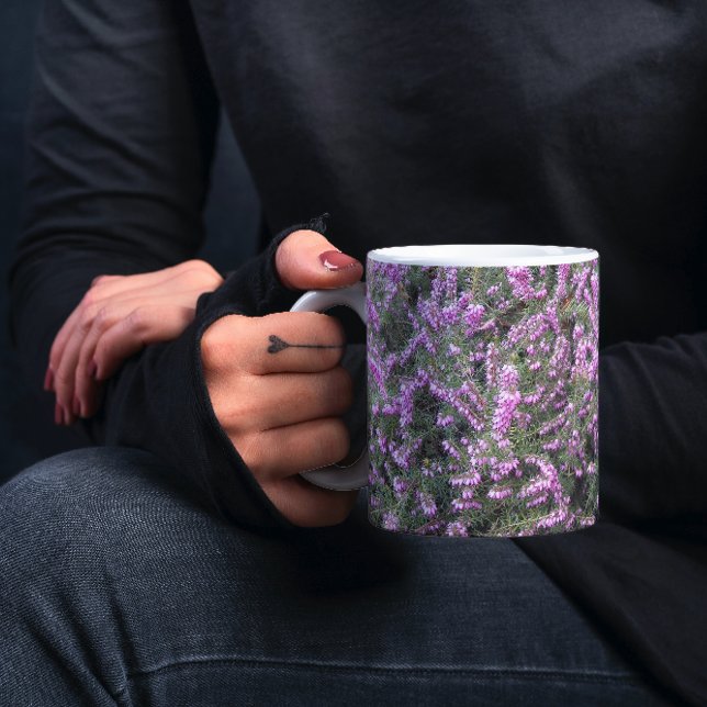 Pretty Purple Heather Floral Coffee Mug (In Situ Held)