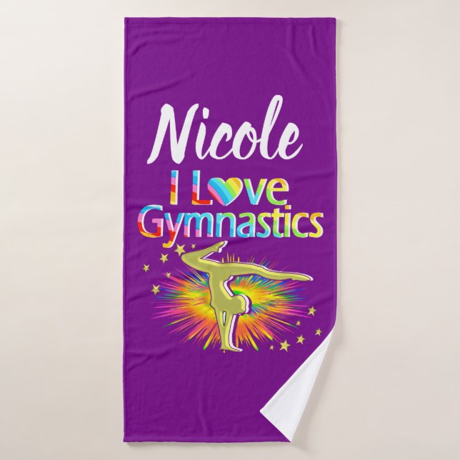 PRETTY PURPLE I LOVE GYMNASTICS DESIGN BATH TOWEL (Bath Towel)