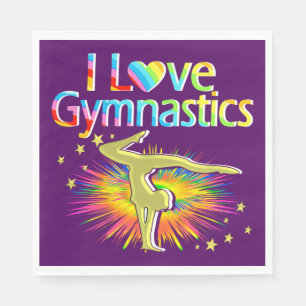 PRETTY PURPLE I LOVE GYMNASTICS PAPER NAPKINS