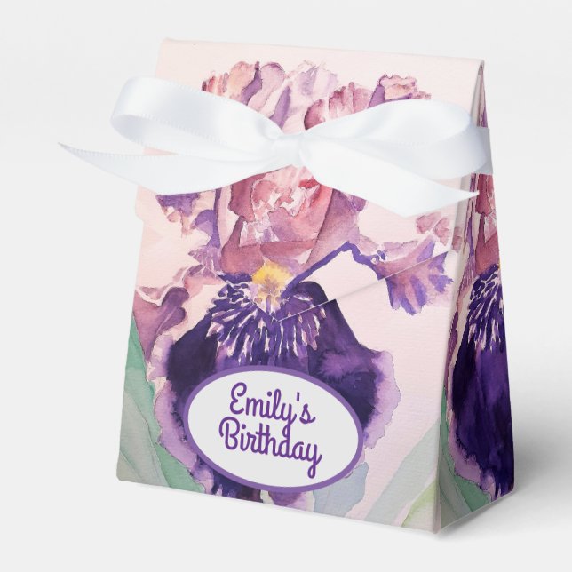 Pretty Purple Iris Floral Birthday Cake Favor Box (Front Side)