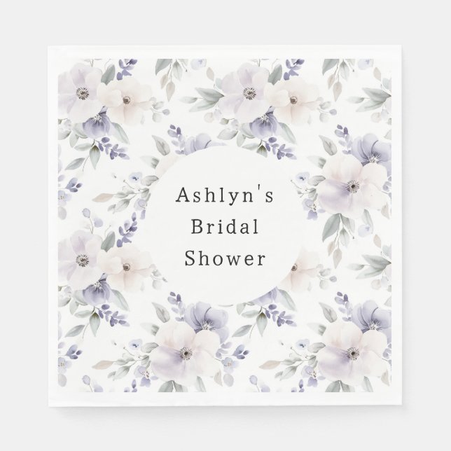 Pretty Purple Ivory Lavender Flowers Bridal Shower Napkin (Front)