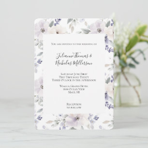 Pretty Purple Ivory Lavender Flowers Wedding Invitation